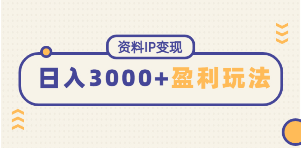 资料IP变现，能稳定日赚3000起的持续性盈利玩法